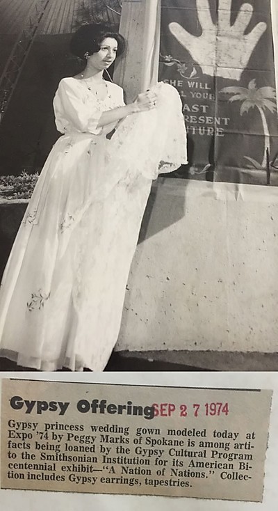 Newsarticle with picture of Peggy in her wedding dress